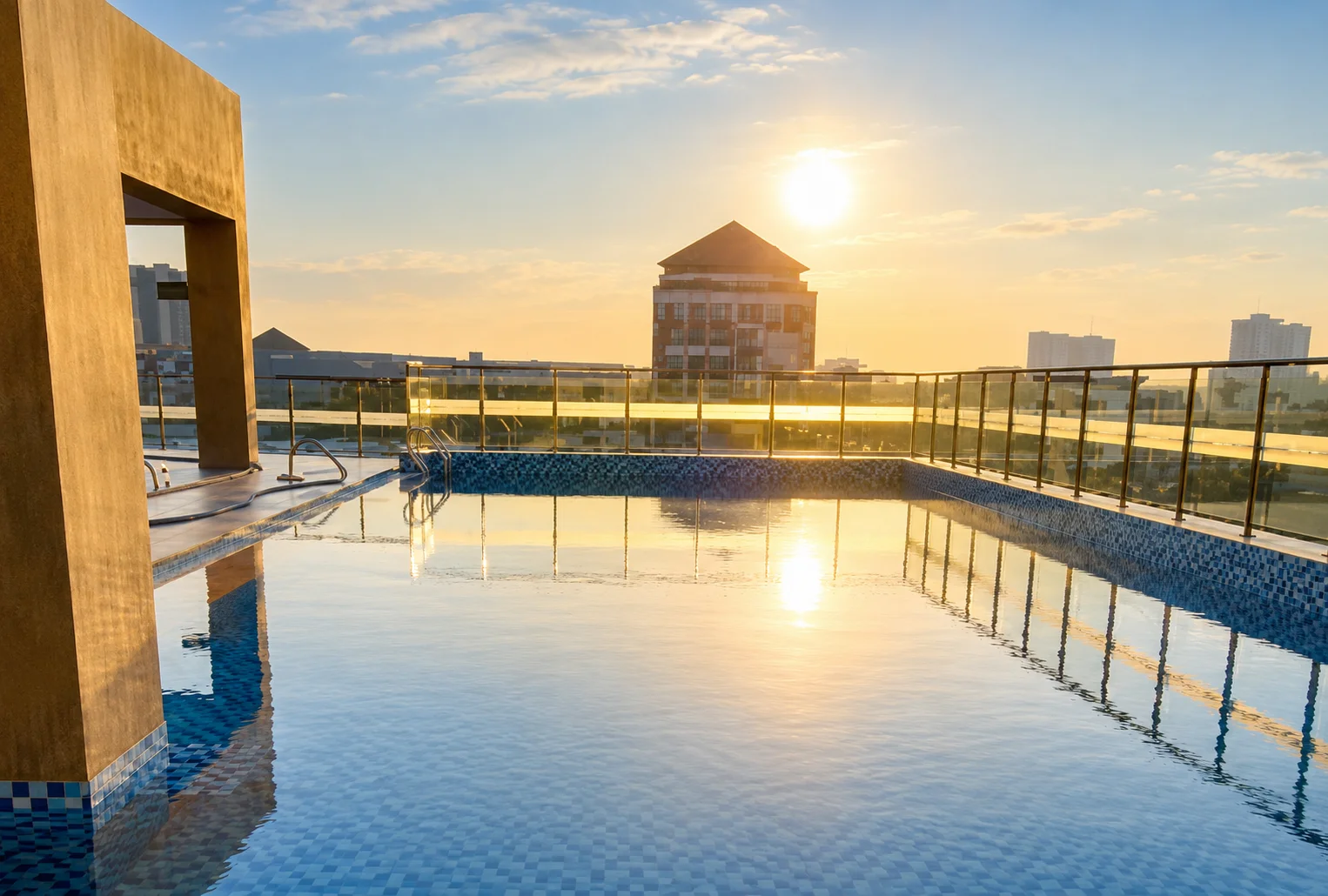 Sunny rooftop swimming pool at 56 Hotel Kuching