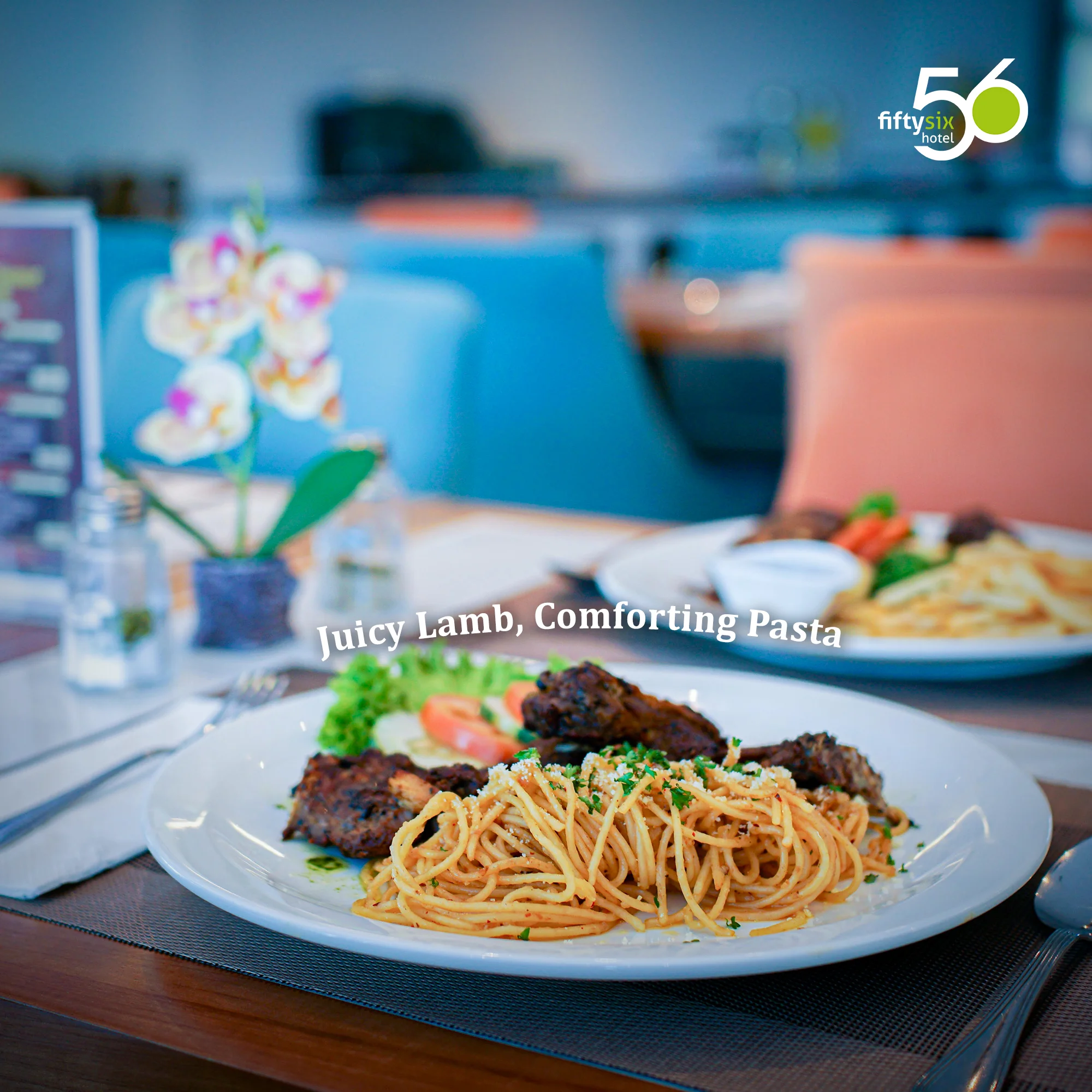 Lamb chop pasta served at 56 Cafe
